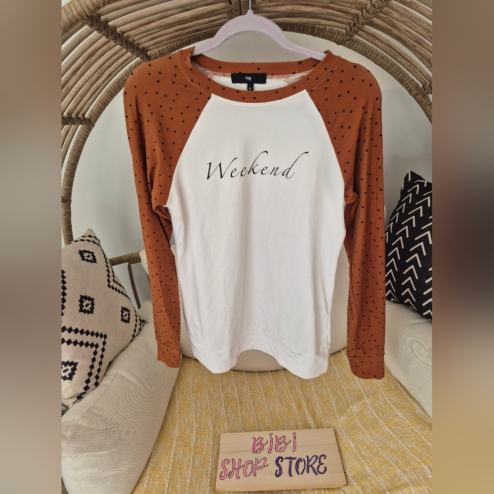 Tag Women's Weekend Raglan Top - White and Brown